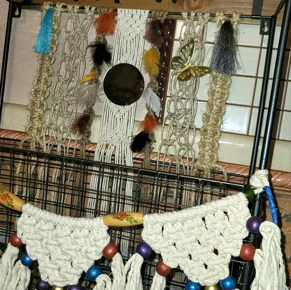 Macrame metal wood basket shelf